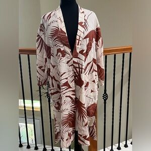 MADEWELL Tropical Leaf Pattern Kimono, ROBE, DUSTER, BROWN/CREAM, SIZE S